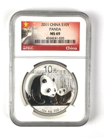 2011 China Panda 10 Yuan NGC Graded MS69