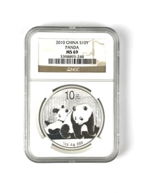 2010 China Panda 10 Yuan NGC Graded MS69