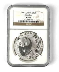 2001 China Panda 10 Yuan NGC Graded MS69