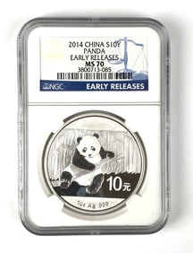 2014 China Panda 10 Yuan NGC Graded MS70