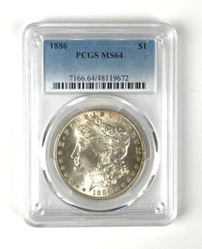 1886 US Morgan Silver Dollar $1 PCGS Graded MS64