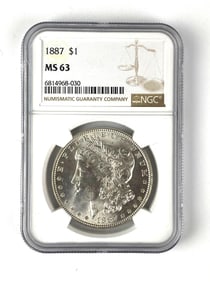1887 US Morgan Silver Dollar $1 NGC Graded MS63