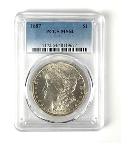 1887 US Morgan Silver Dollar $1 PCGS Graded MS64