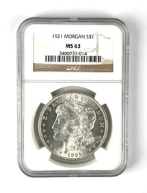 1921 US Morgan Silver Dollar $1 NGC Graded MS63