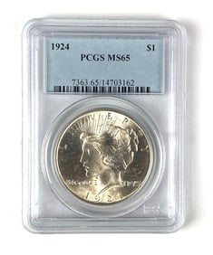 1924 US Peace Silver Dollar $1 PCGS Graded MS65