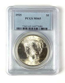 1925 US Peace Silver Dollar $1 PCGS Graded MS65