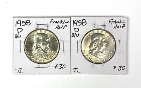 Group of 2 1958 D Franklin Half Dollars