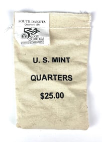 US Mint $25 South Dakota D Quarters in Original Canvas Bag