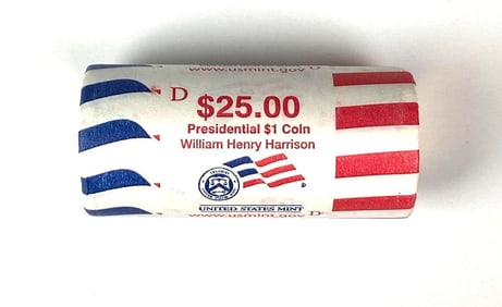 $25 Roll of US Presidential $1 William Henry Harrison Coins