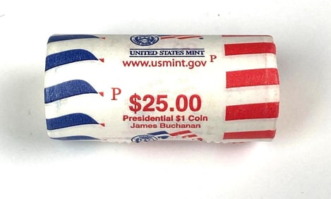 $25 Roll of US Presidential $1 James Buchanan Coins