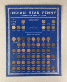 Complete Set of 58 US Indian Head Cents on a Whitman Coin Board