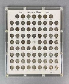 Compete Set of 78 US Mercury Dimes on a Capital Coin Board