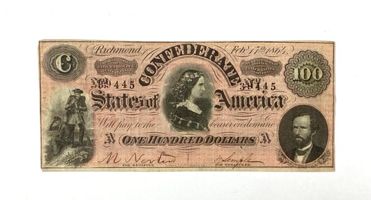 1864 Confederate States of America Richmond $100 Banknote