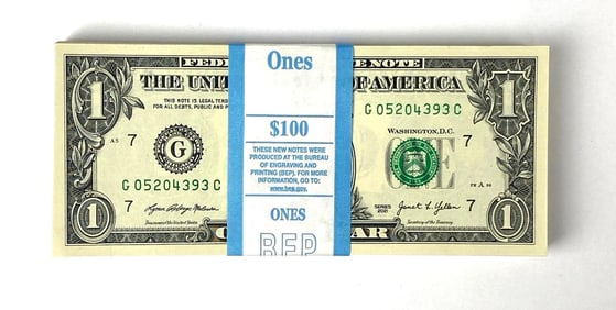 Group of 100 2021 US Mint $1 Consecutive Serial Numbered Bills