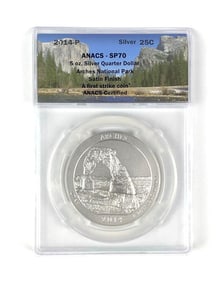 2014 P US Mint ATB 5 oz Silver Arches National Park ANACS SP70