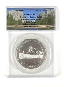 2010 P US Mint ATB 5 oz Silver Mt Hood National Forest  ANACS SP70