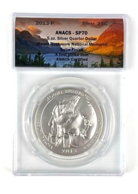 2013 P US Mint ATB 5 oz Silver Mount Rushmore National Memorial ANACS SP70