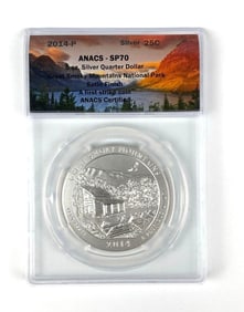 2014 P US Mint ATB 5 oz Silver Great Smoky Mountains National Park  ANACS SP70