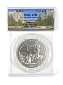 2010 P US Mint ATB 5 oz Silver Yellowstone National Park ANACS SP70