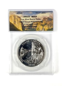 2010 US Mint ATB 5 oz Silver Grand Canyon National Park ANACS MS69