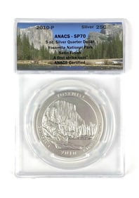 2010 P US Mint ATB 5 oz Silver Yosemite National Park ANACS SP70