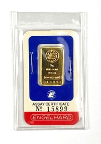 Engelhard 5 Gram .999 Fine Gold Ingot/ Bar