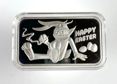 Pit Bullion Smoking Easter Bunny Happy Easter 1 oz .999 Fine Silver Bar/Ingot