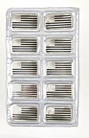 Group of 10 American Flag 1 oz .999 Fine Silver Bar /Ingot