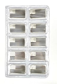 Group of 10 American Flag 1 oz .999 Fine Silver Bar /Ingot