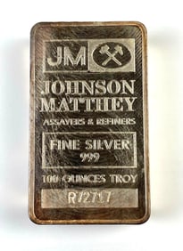 Johnson Matthey 100 oz .999 Fine Silver Bar/Ingot