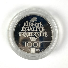 1989 Republique Francaise 100 Francs Rights of Man 20 Gram .999 Silver Coin