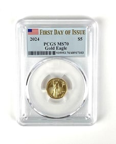 2024 US American Gold Eagle $5 1/10th oz PCGS Graded MS70