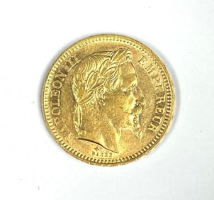 1866 French 20 Francs Napoleon III 6.4 Grams Gold Coin