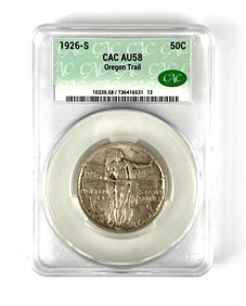 1926 Oregon Trail Memorial Half Dollar CAC Graded AU58