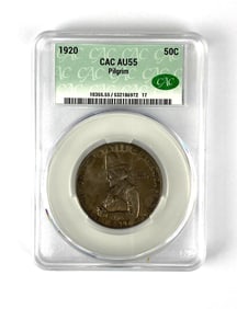 1920 Pilgrim Tercentenary Half Dollar CAC Graded AU55