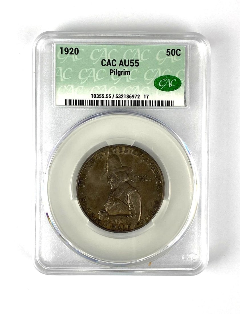 1920 Pilgrim Tercentenary Half Dollar CAC Graded AU55 (1 of 2)