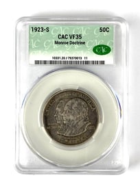 1923 S Monroe Doctrine Centennial Half Dollar CAC Graded VF35