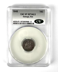1848 Seated Liberty Silver Dime CAC Graded XF Details