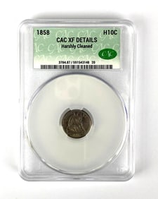 1858 Seated Liberty Liberty Half Dime CAC Graded XF Details