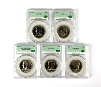 Group of 5 Kennedy Half Dollars CAC Graded