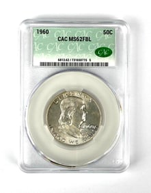 1960 Benjamin Franklin Silver Half Dollar CAC Graded MS62FBL