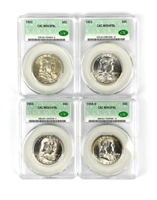 Group of 4 Franklin Silver Half Dollars CAC Graded