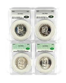 Group of 4 Group Benjamin Franklin Silver Half Dollars CAC Graded