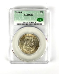 1949 S Benjamin Franklin Silver Half Dollar CAC Graded MS63