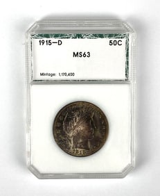 1915 D Silver Barber Half Dollar PCI Graded MS63