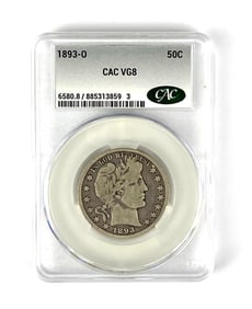 1883 O Silver Barber Half Dollar CAC Graded VG8