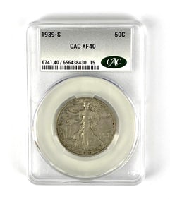 1939 S Walking Liberty Half Dollar CAC Graded XF40