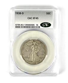 1938 S Walking Liberty Half Dollar CAC Graded XF45