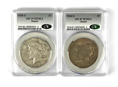 Group of 2 US $1 Peace Silver Dollars CAC Graded