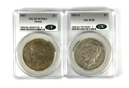 Group of 2 US $1 Peace Silver Dollars CAC Graded